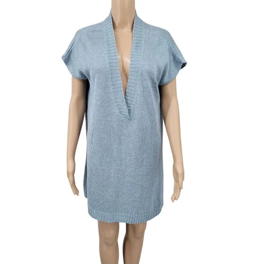 Eileen Fisher Light Blue Knit V-Neck Sweater Drop Shoulder
